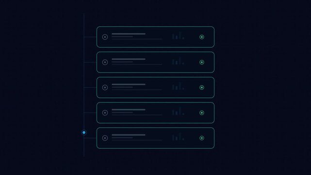 Digital list of stacked data bars with completion checkmark icon. 4K Video