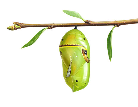 chrysalis on a twig isolated on transparent png