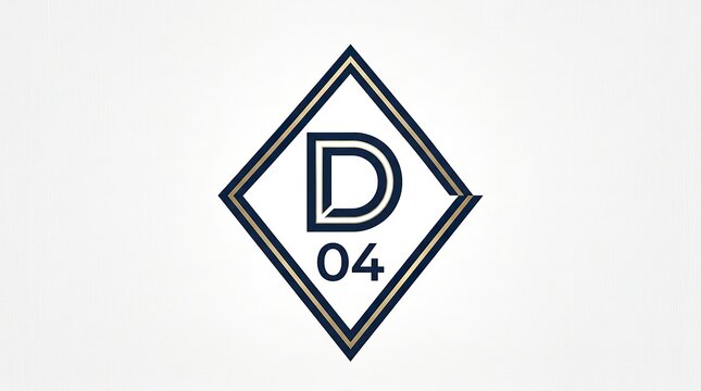 Letter D geometric logo design with number 04 inside a diamond shape emblem icon.