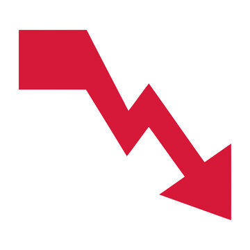 Red downward arrow symbolizing decline or decrease in value or trend analysis chart