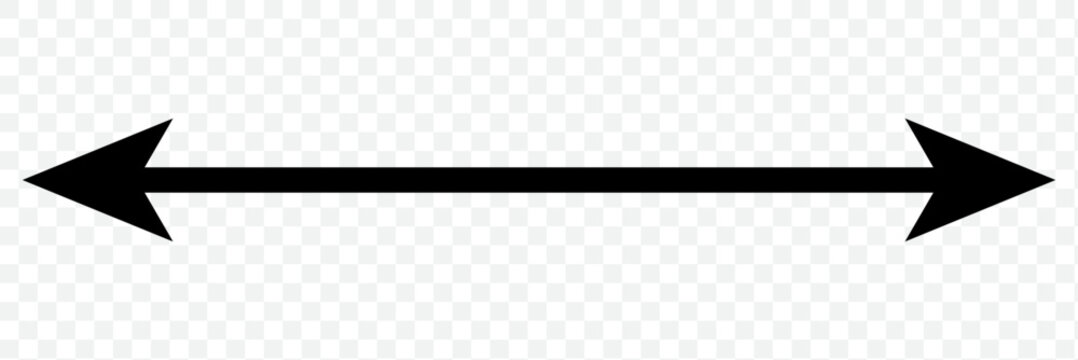 Double arrow symbol. Long straight horizontal arrow with two-sided pointers. Black width or east and west orientation icon isolated on white background. Vector graphic illustration stock illustration