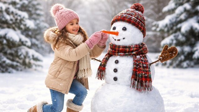 Joyful winter snowman scene