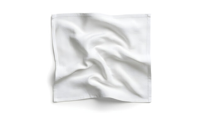 Blank white square textile napkin top view isolated. Fabric cloth mockup.