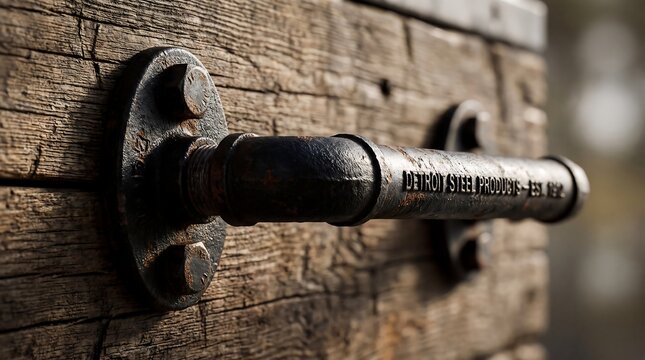 Rustic wooden door with antique metal handle.