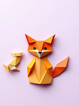 Folded paper animal shapes with abstract polygon design, icons, minimalist