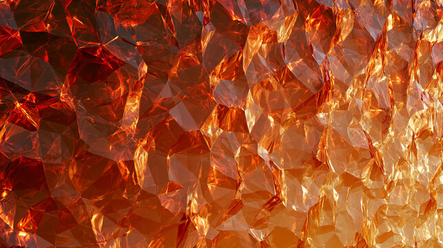 Abstract 3D Faceted Crystal Wall Texture Warm Amber Glowing Polygons Background