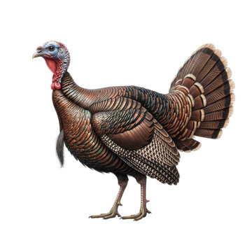 Full body side view of a realistic wild turkey bird isolated on transparent background
