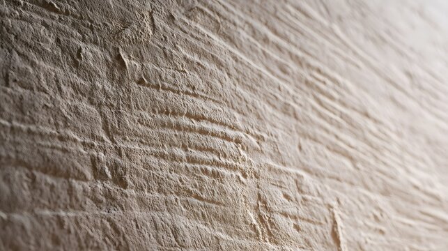 Close up of textured ancient wall surface with subtle horizontal grooves and soft mineral tones under warm lighting
