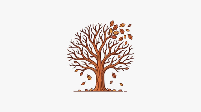 Stylized autumn tree illustration with falling leaves