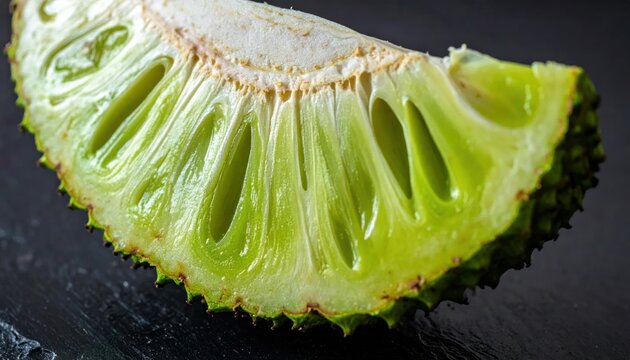 Macro slice of fresh green soursop fruit.