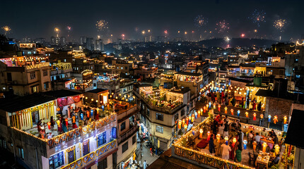 Fototapeta premium A vibrant and joyful celebration of holi the festival of colors in india at night
