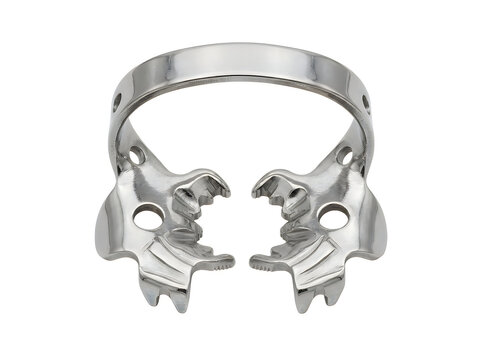 stainless steel dental rubber dam clamp isolation surgical instrument isolated on transparent background