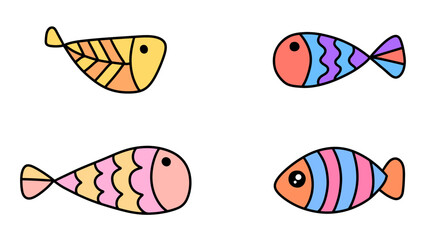Cute Pastel Colored Patterned Fish Vector Set for Kids Design © Samiya 