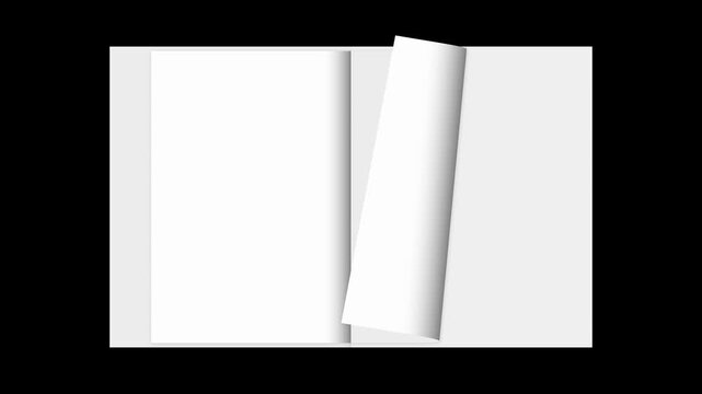 3D opening page curl animation of turning paper pages flipped for video transitions