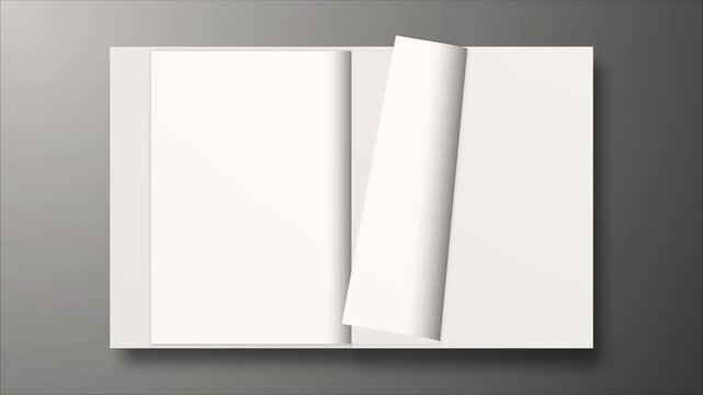 3D opening page curl animation of turning paper pages flipped for video transitions