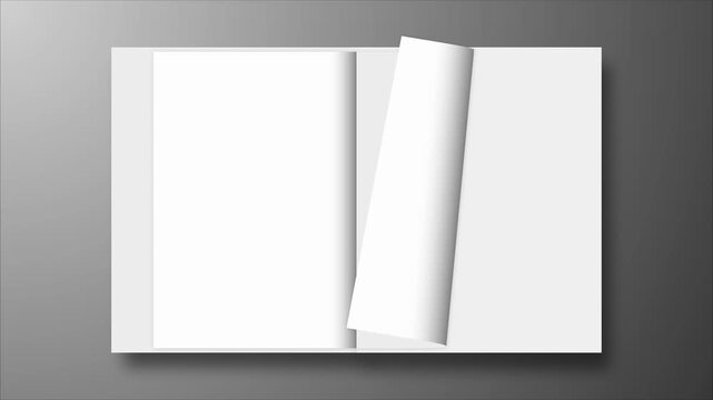 3D opening page curl animation of turning paper pages flipped for video transitions