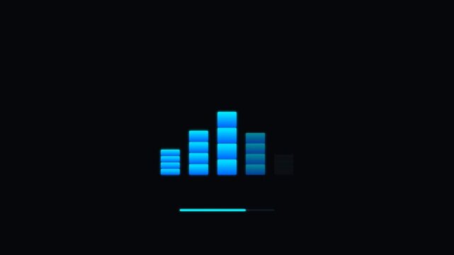 Blue Digital Loading Progress Bar Animation with Rising Blocks on Black Background for Tech UI Design
