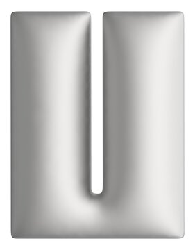 U lettering with bold, squared geometric, recessed angular cutouts shape and silver finish