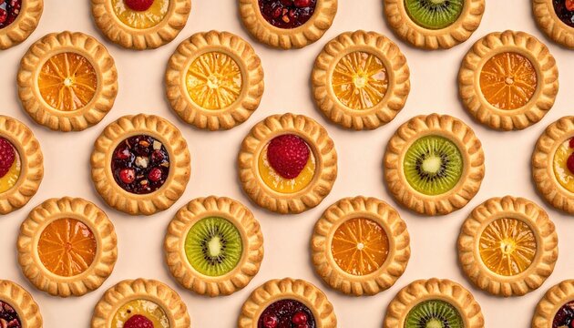 Seamless pattern with fruit filled cookies, sweet dessert background