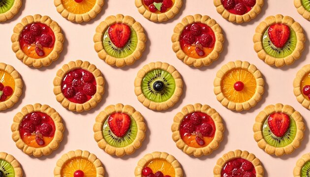 Seamless pattern with fruit filled cookies, sweet dessert background