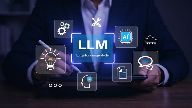 Large Language Model LLM Concept with Artificial Intelligence, Natural Language Processing and Smart Technology with analysis and intelligent communication