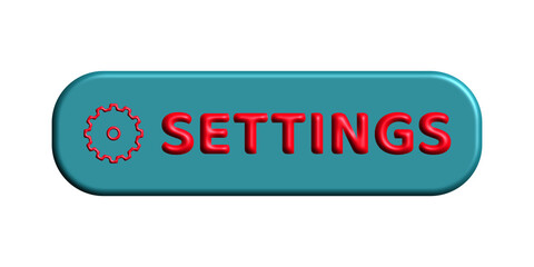 Fototapeta premium A blue rounded button with red settings text and a gear icon for website user interface design transparent background