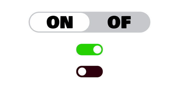 On and off toggle switch buttons and power status icons for web and mobile user interface design elements in a simple flat graphical style for digital application control transparent background
