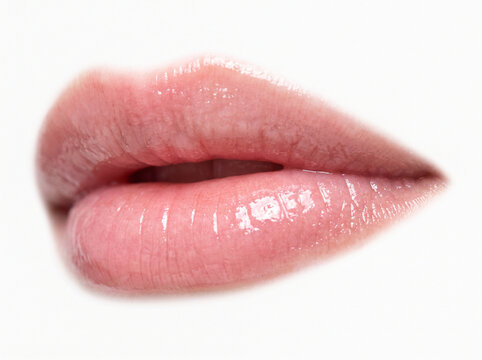 Natural Glossy Pink Lips Close Up Healthy Lip Care Beauty