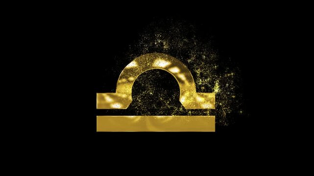 Astrological zodiac sign Libra in golden style with particles and stars, transparent background