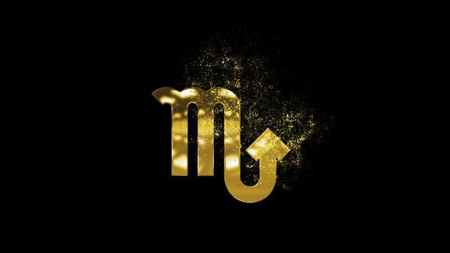 Scorpio astrological zodiac sign in golden style with particles and stars, transparent background