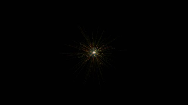 Radiant golden particles erupting from a central glowing white core in this digital motion video clip