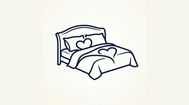 Minimalist line art bed icon for hospitality branding and hotel design templates