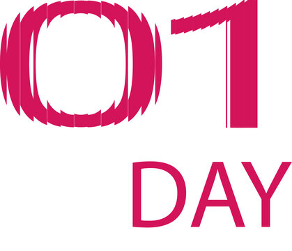 Vibrant pink zero one day countdown typography design with layered abstract vertical stripe style element