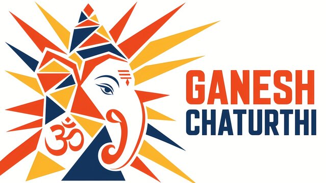 A stylized vector illustration of ganesha s head with radiating lines and the om symbol against a white background abstract artistic auspicious
