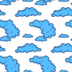 Obraz premium Seamless pattern of blue clouds on a white background hand drawn style