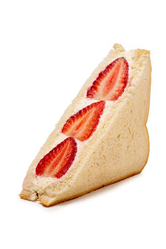 strawberry sandwich with fresh slices on white background, delicious and healthy eating option, front view, isolated on white background, bread and strawberries, food photography, healthy.