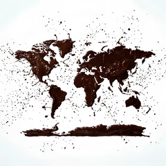 Obraz premium Chocolate splash forming a world map on white.