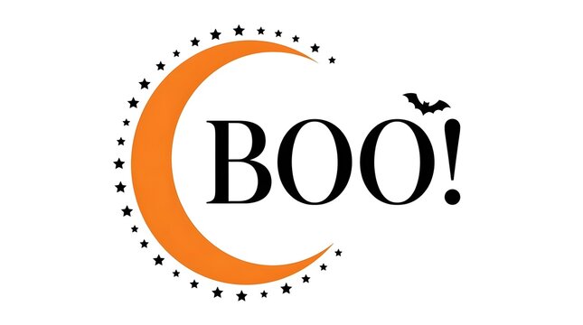 Festive halloween illustration with crescent moon and spooky boo lettering design
