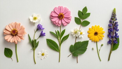 Obraz premium Minimal spring herbarium arrangement, cheerful botanical design