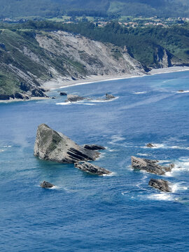 Atlantic ocean coastline with rocky cliffs and sea stacks
