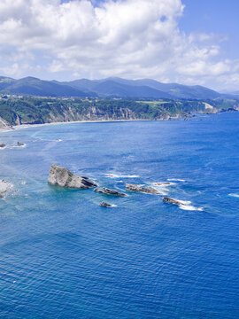 Asturias coast aerial view showing ocean and mountains