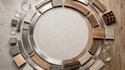 Fototapeta premium Circular Moodboard Arrangement of Interior Design Material Samples