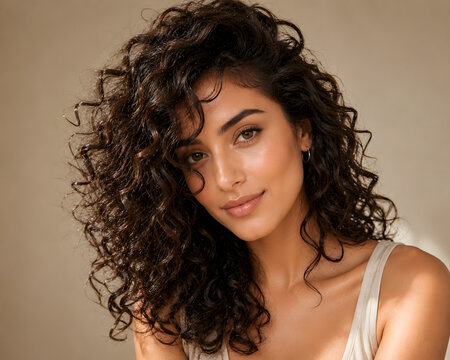 Ultra Realistic Beautiful Woman with Voluminous Natural Curly Hair Healthy Defined Curls Premium Haircare Beauty Portrait Adobe Stock 16K