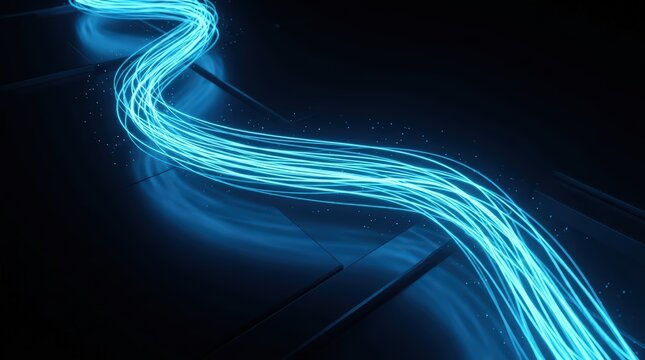 Abstract Blue Light Trails on Dark Background