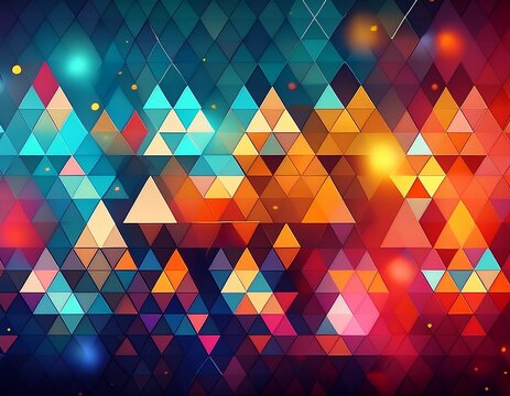 vibrant geometric pattern with triangles and colorful bokeh lights