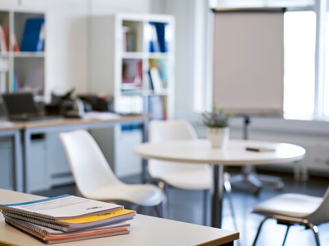 Workplace training room with materials for older workers and a focus on literacy skills