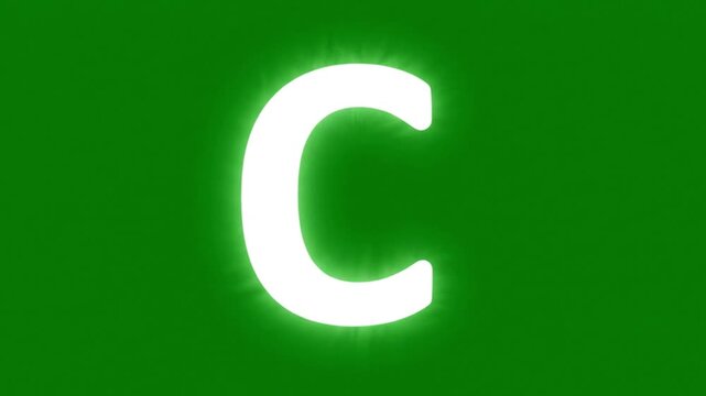 A video showcasing a large, glowing white letter C on a solid green background, often used in graphic design and branding.