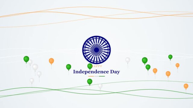 Indian independence day motion graphics video featuring floating tricolor balloons and spinning chakra wheel graphic element