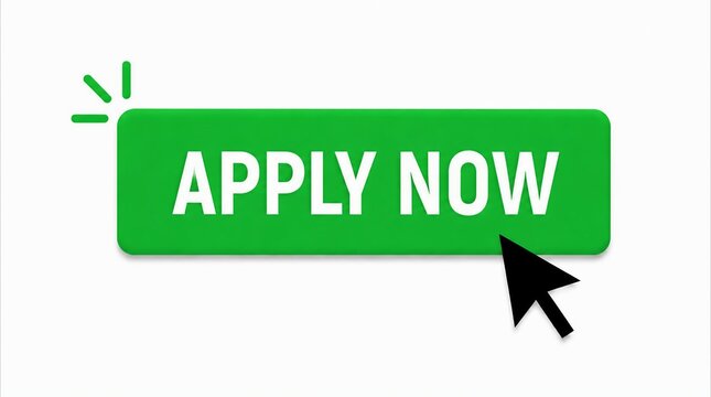 Green apply now button with cursor pointer click action