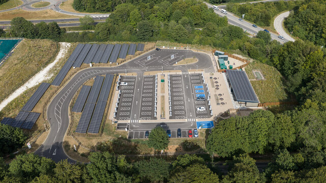 Aerial view of Winchester Ultra Rapid EV Charging Superhub
